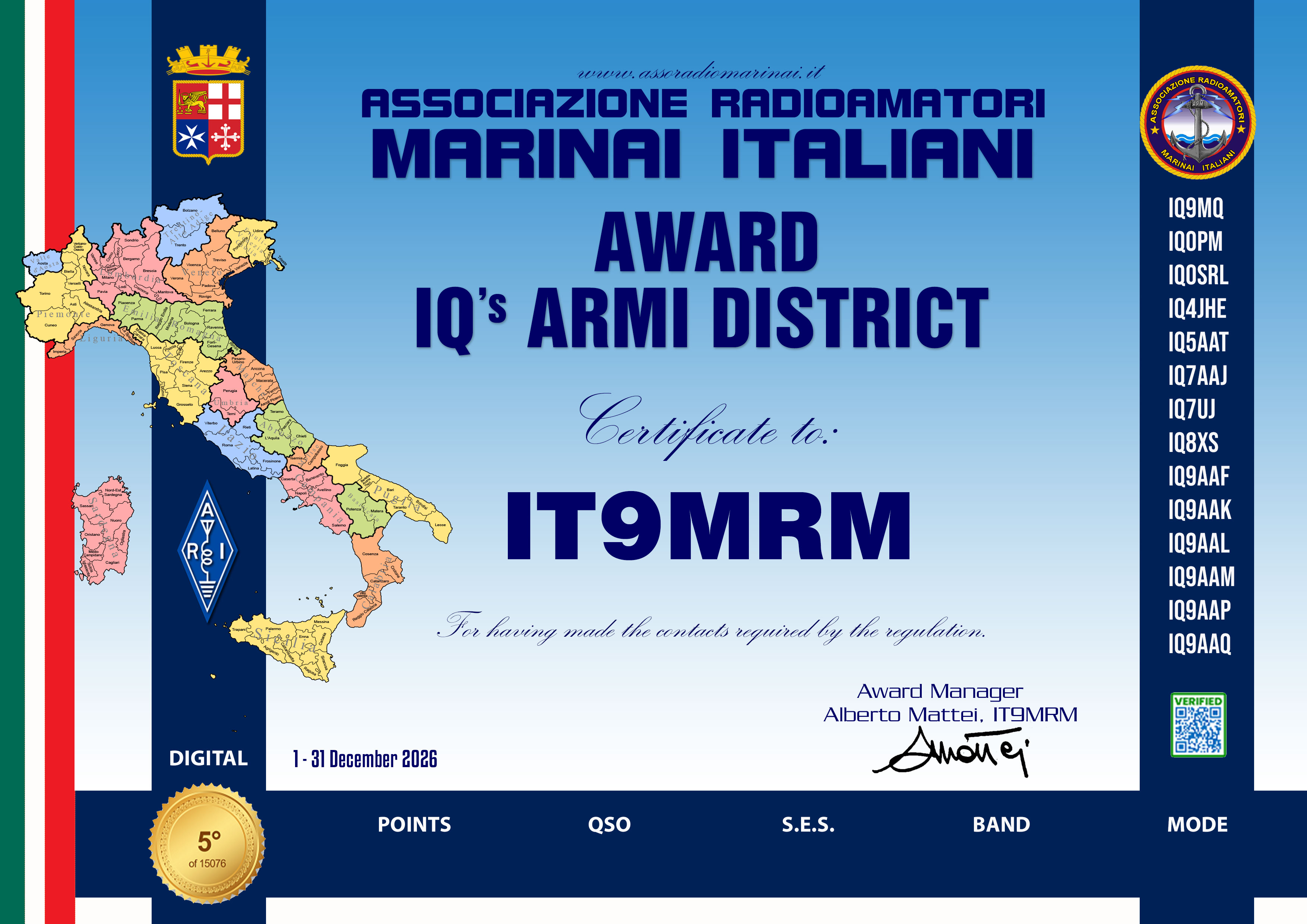 Diploma dei Distretti ARMI